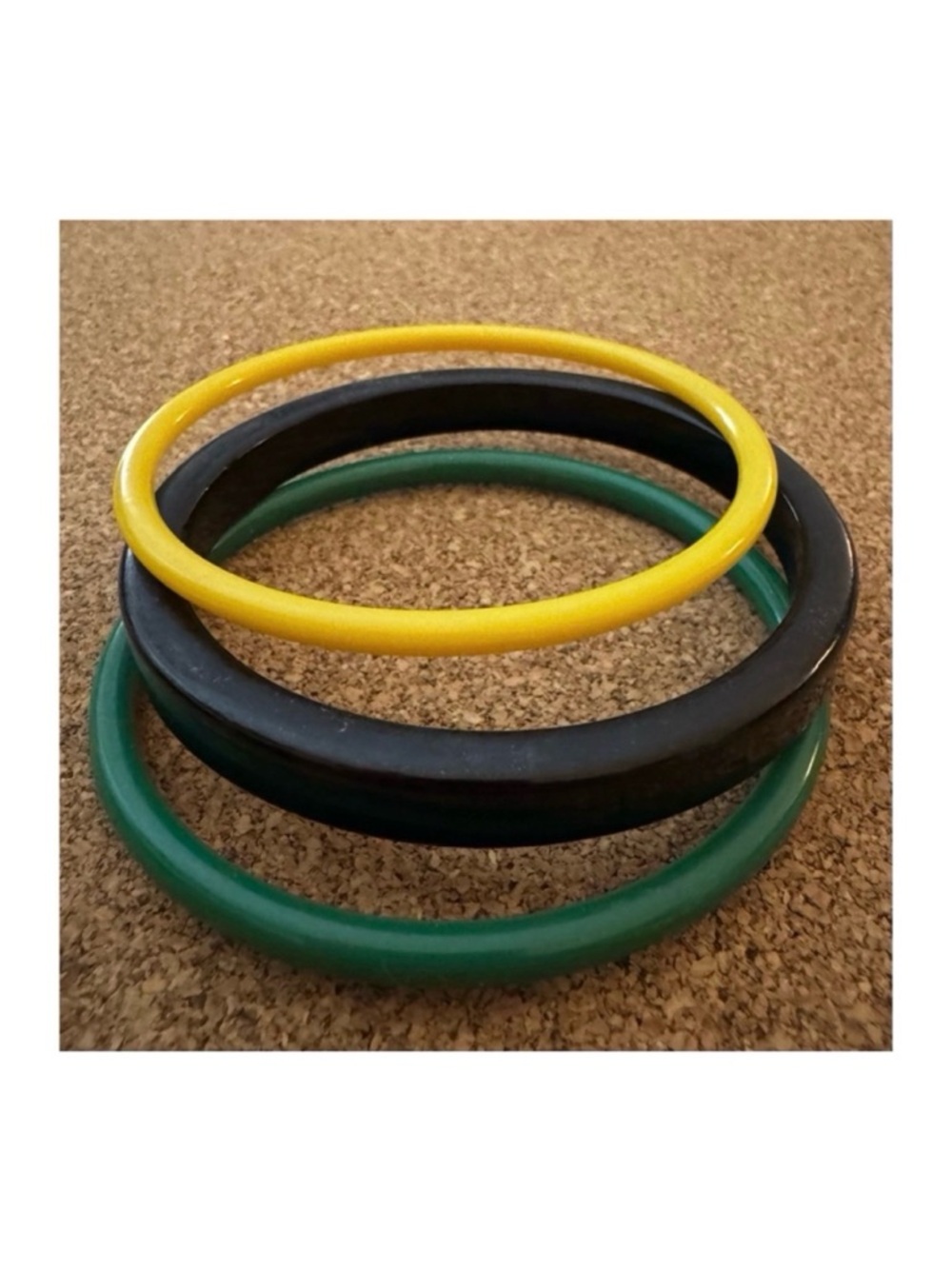 Set of Three Stackable Thin Acrylic Bangles *Yellow Green Black - Jamaican Flag